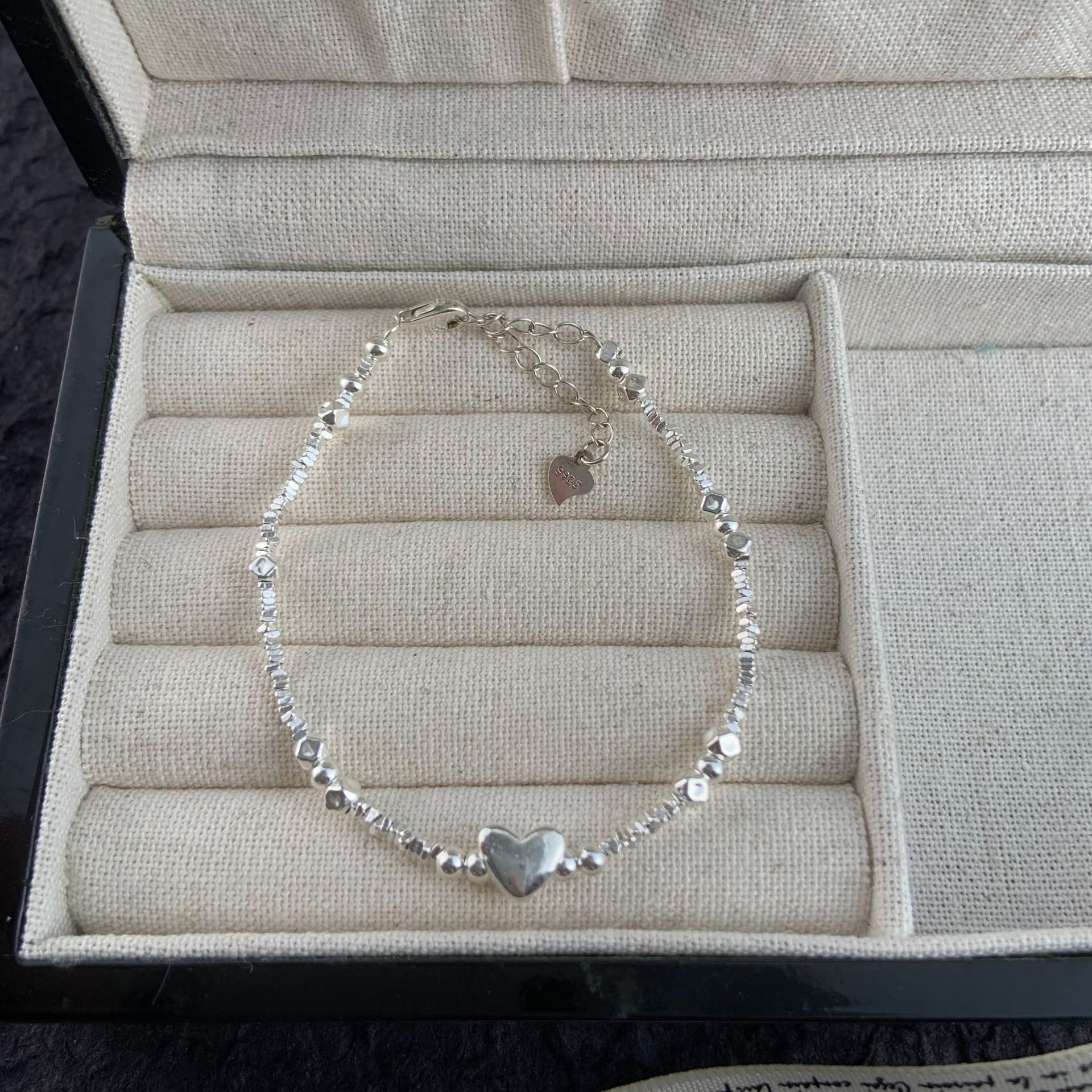 Women's Sterling Silver S925 Minimalist Design Elegant Heart Sliver Beads - Image 2