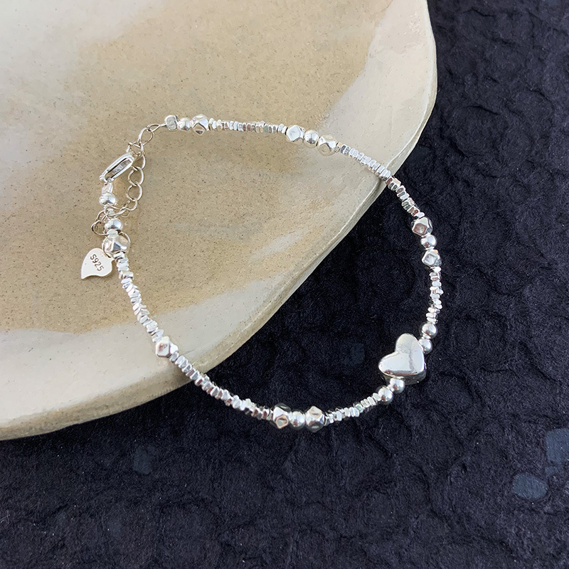 Women's Sterling Silver S925 Minimalist Design Elegant Heart Sliver Beads - Image 4