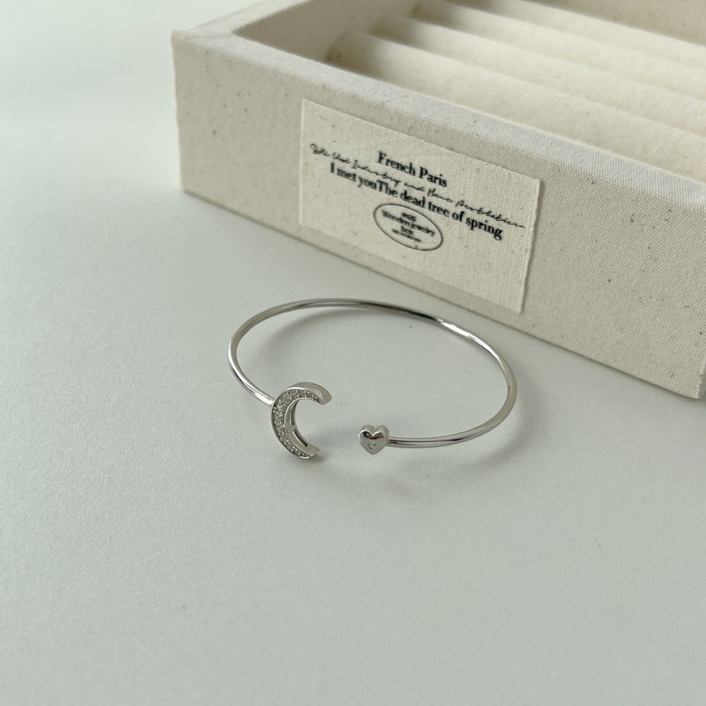 S925 Sterling Silver Bracelet Women's Exquisite Moon Zircon Inlaid - Image 3