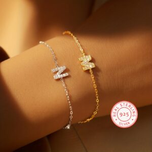 925 Silver Minimalist Artificial Diamond 26 Letters A- Z Bracelet