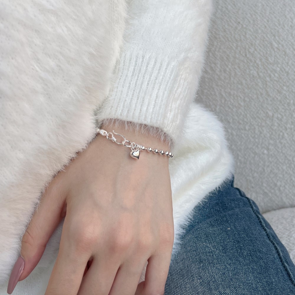 S925 Sterling Silver Bracelet For Women Ball Bead Chain Design Love - Image 4