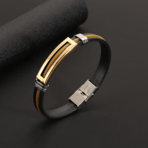 Gold Men's Chain Stainless Steel Silica Gel Bracelet