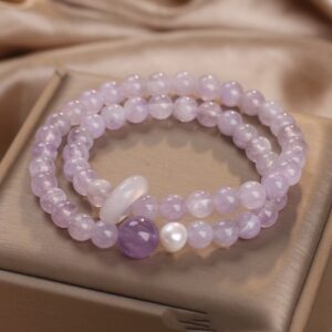 Mauve Jade Double Ring Bracelet Women's Simple Elegant Agate