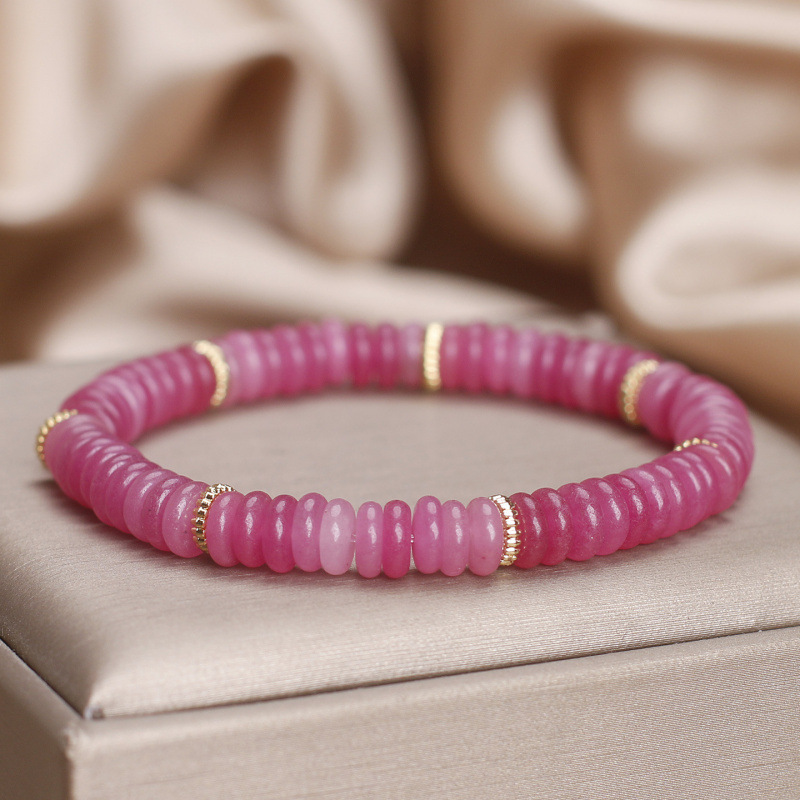 Natural Rubellite Plate Beads Bracelet - Image 2