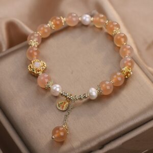 Natural Orange Sugar Heart Agate Bracelet Girls Niche