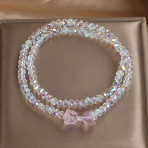 Women's Double-circle Colorful Crystal Mori Style Bow Bracelet