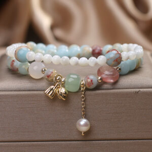 Chinese Style Shoushan Stone Double Ring Twin Bracelet