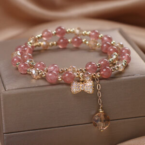 Fairy Style Natural Strawberry Quartz Bracelet Women's Double Layer