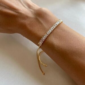 Baguette Zircon Adjustable Bracelet Elegant Minimal Sparkle Fashion Jewelry Gift For Her