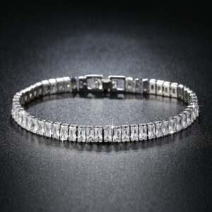 Women's Personality Thick Chain Rectangle Zircon Silver Elegant Bracelet