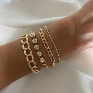 White Stone Bracelet Set Four Piece Layered Adjustable Elegant Fashion Jewelry Gift For Her