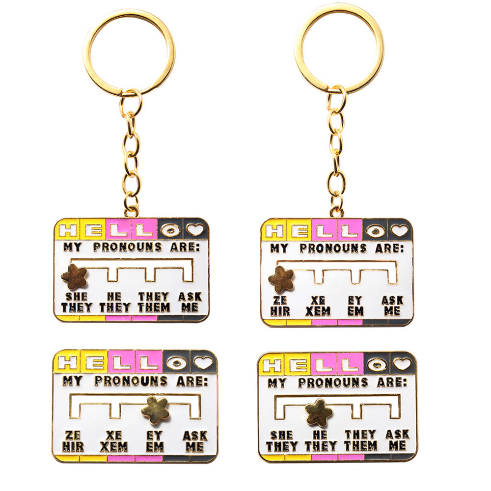 New Product My Social Pronoun Sliding Selection Cartoon Brooch Metal Keychains Pendant - Image 2