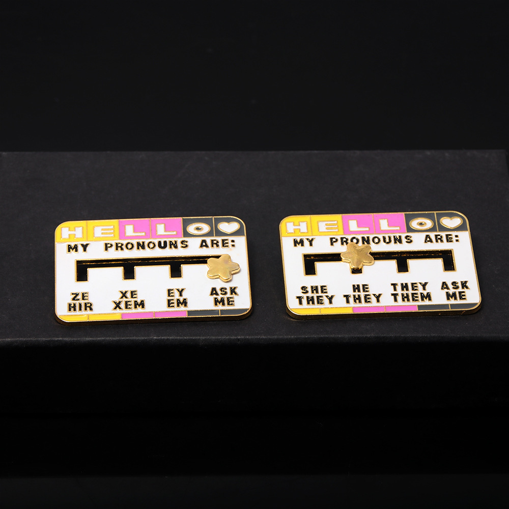 New Product My Social Pronoun Sliding Selection Cartoon Brooch Metal Keychains Pendant - Image 4