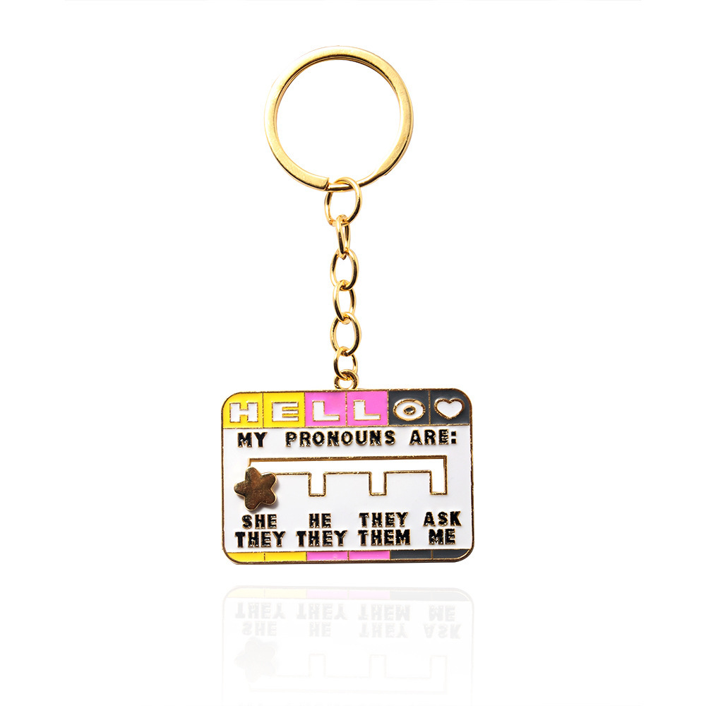 New Product My Social Pronoun Sliding Selection Cartoon Brooch Metal Keychains Pendant - Image 5