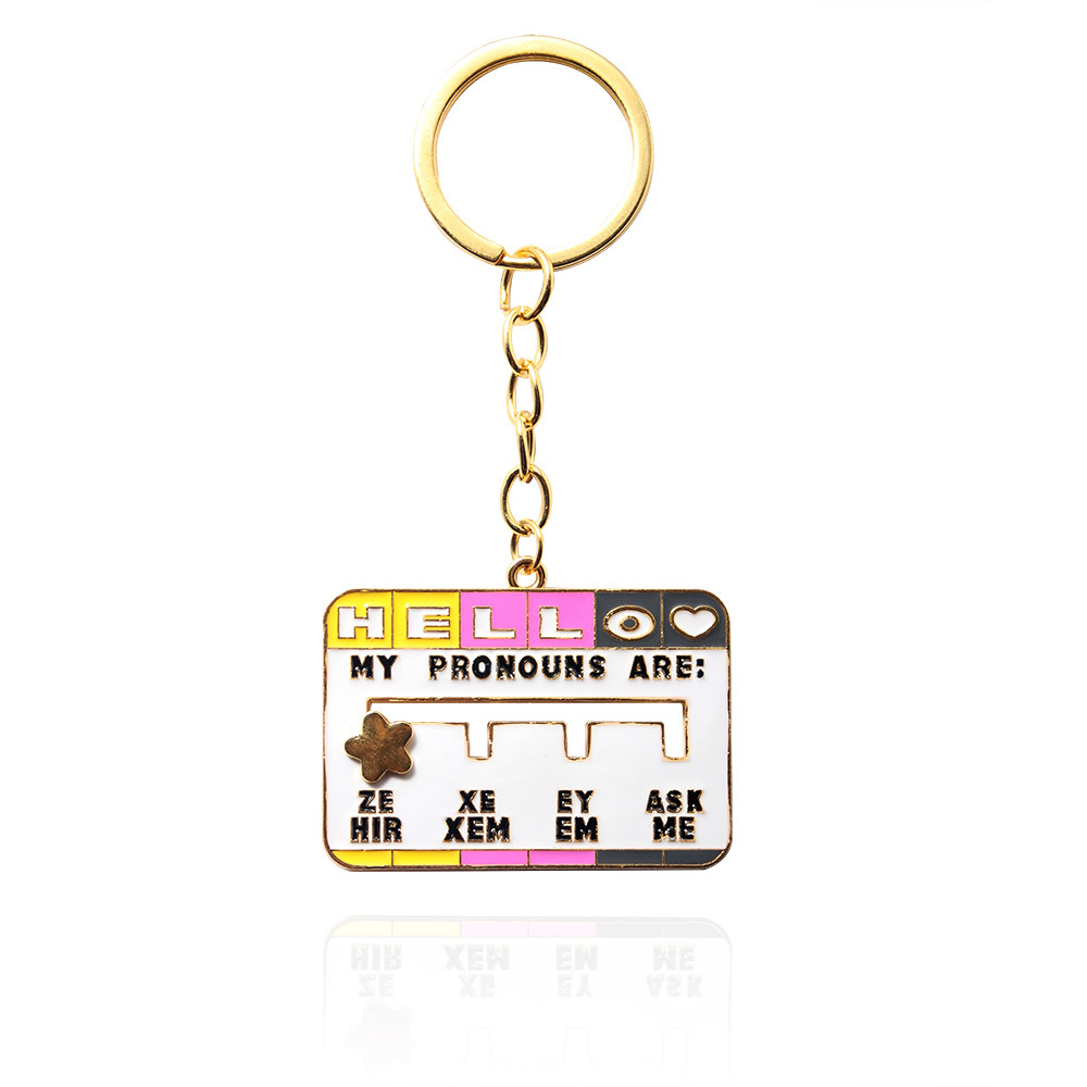 New Product My Social Pronoun Sliding Selection Cartoon Brooch Metal Keychains Pendant - Image 8
