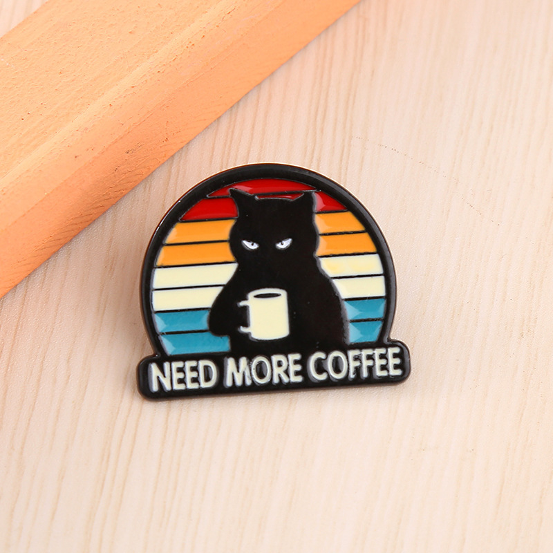 Black Cat Alloy Brooch You Want More Coffee - Image 2