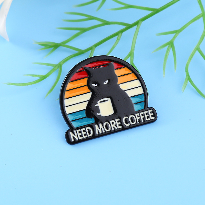 Black Cat Alloy Brooch You Want More Coffee - Image 3