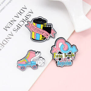 Fashion Retro Alphabet Ribbon Film Smoking The Skating Shoes Lucky Couple Key Creative Brooch