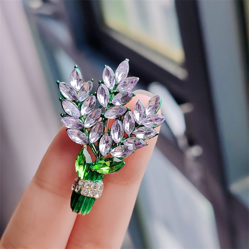Purple Lavender Brooch Women's Diamond-Studded Bouquet Corsage Accessory Pin - Image 2