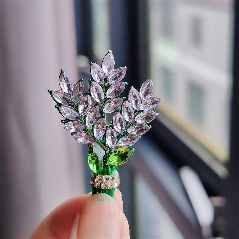 Purple Lavender Brooch Women's Diamond-Studded Bouquet Corsage Accessory Pin - Image 3
