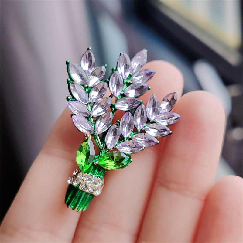 Purple Lavender Brooch Women's Diamond-Studded Bouquet Corsage Accessory Pin - Image 4