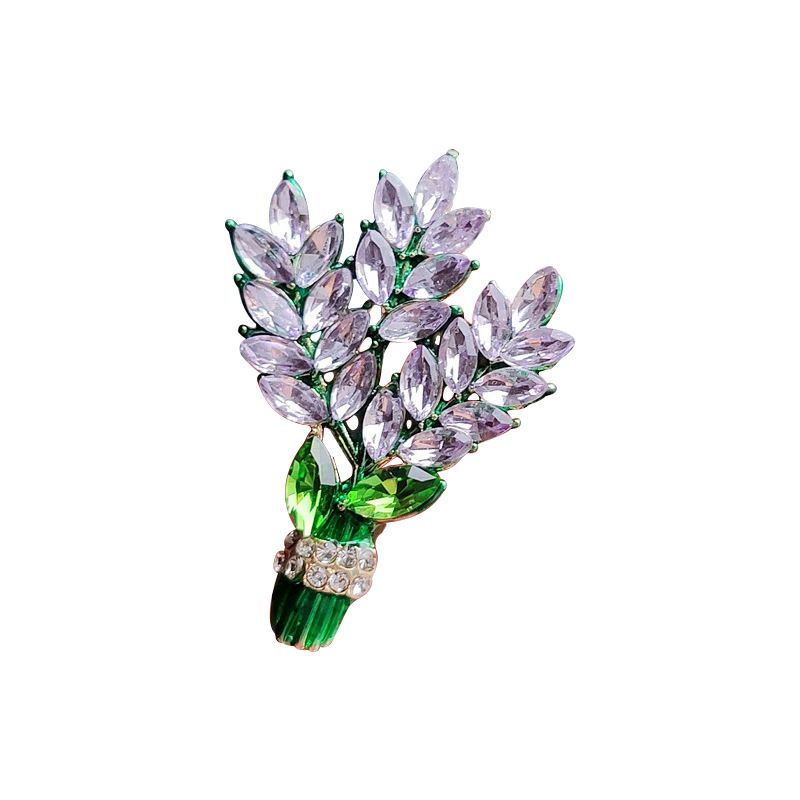 Purple Lavender Brooch Women's Diamond-Studded Bouquet Corsage Accessory Pin - Image 5