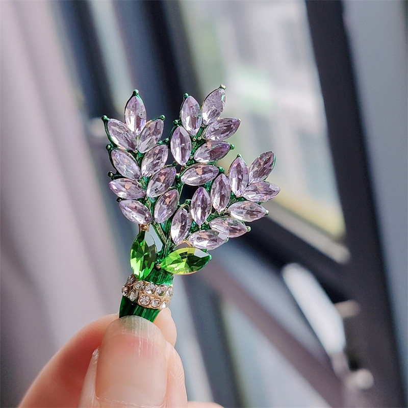 Purple Lavender Brooch Women's Diamond-Studded Bouquet Corsage Accessory Pin - Image 6
