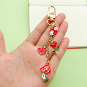 Red Mushroom Love Heart Rose Heart-shaped Keychain