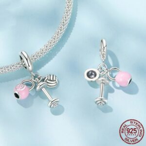 Kettlebell Volleyball Dumbbell Pendant Parts S925 Sterling Silver Beads
