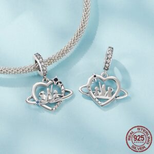 S925 Loving Heart In Sterling Silver Family Pendant Parts Diy Bracelet String Beads