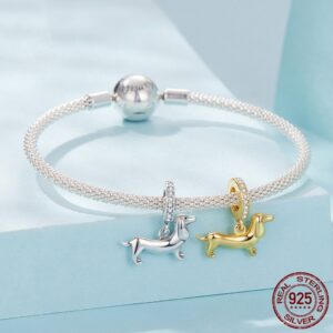 Sausage Dog S925 Sterling Silver Pendant Parts Diy Bracelet String Beads