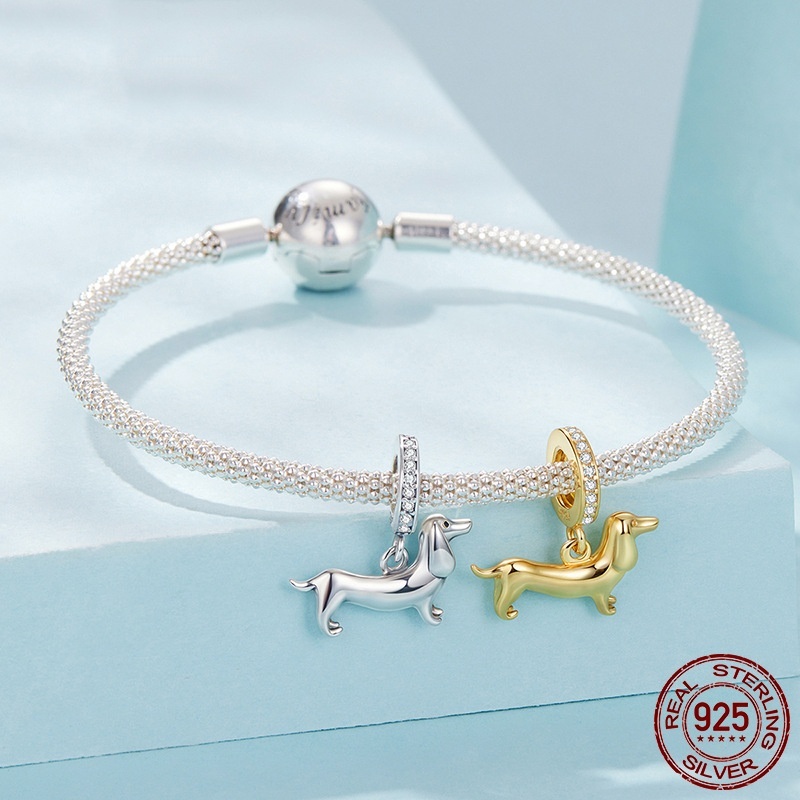 Sausage Dog S925 Sterling Silver Pendant Parts Diy Bracelet String Beads
