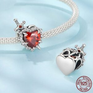 Love Heart Sword Diy Bead Accessories S925 Silver Red Love Beads