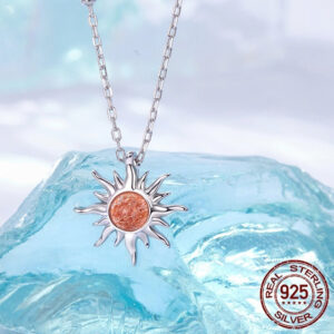 S925 Sterling Silver Sun Men's And Women's Light Sunstone Lucky Necklace Clavicle Chain