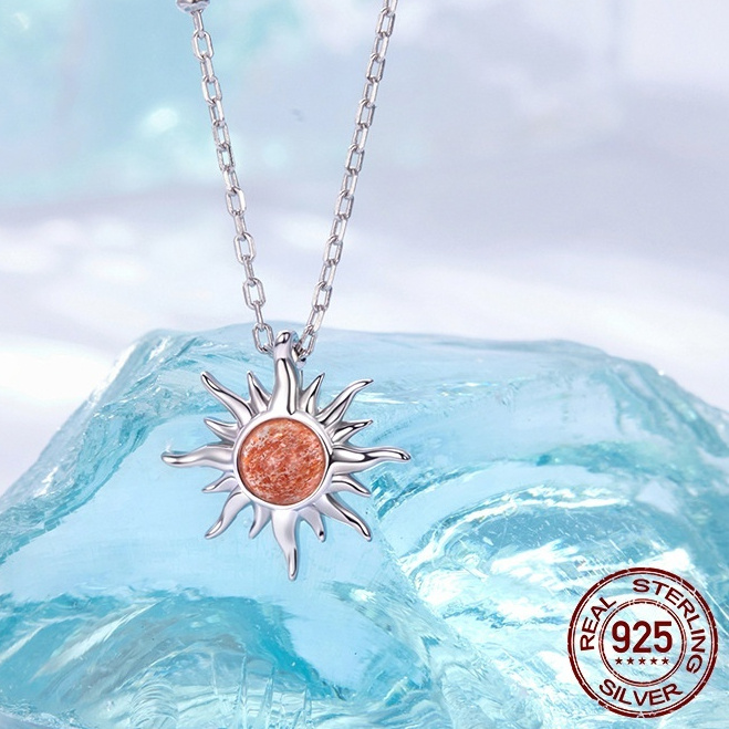 S925 Sterling Silver Sun Men's And Women's Light Sunstone Lucky Necklace Clavicle Chain