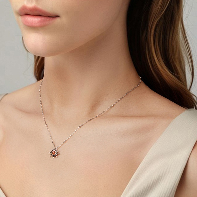 S925 Sterling Silver Sun Men's And Women's Light Sunstone Lucky Necklace Clavicle Chain - Image 2