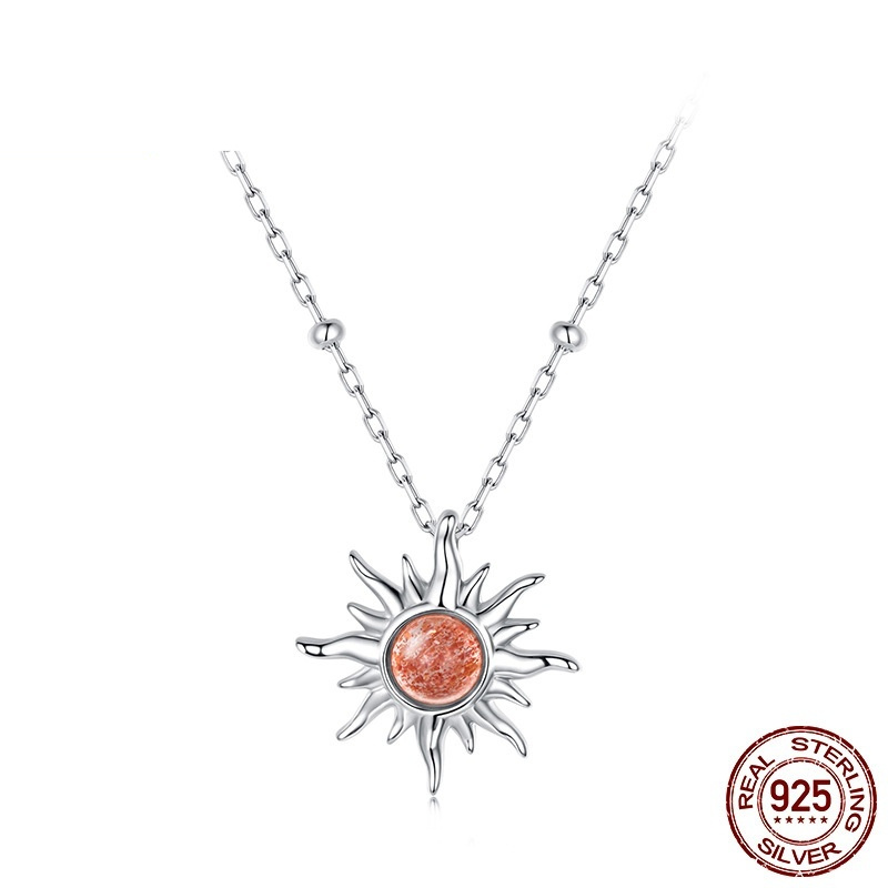 S925 Sterling Silver Sun Men's And Women's Light Sunstone Lucky Necklace Clavicle Chain - Image 3
