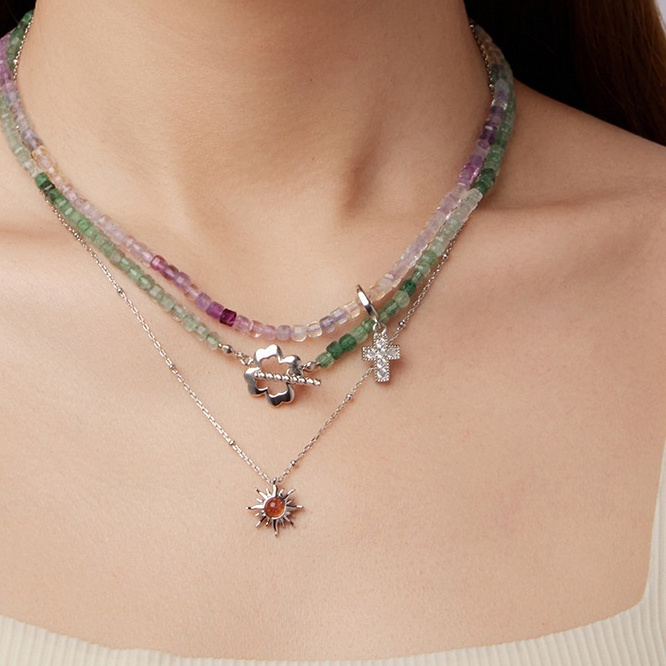 S925 Sterling Silver Sun Men's And Women's Light Sunstone Lucky Necklace Clavicle Chain - Image 4