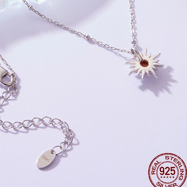 S925 Sterling Silver Sun Men's And Women's Light Sunstone Lucky Necklace Clavicle Chain - Image 5