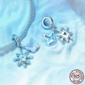 Christmas Ice And Snow Butterfly Pendant S925 Sterling Silver Beads