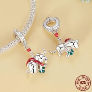 Christmas Cat Diy Pendant S925 Sterling Silver Beads