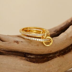 Fashion S925 Sterling Silver Four-ring Buckle Row Diamond Ring