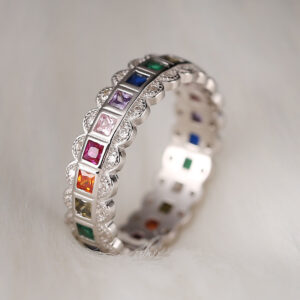 S925 Sterling Silver Lace Rainbow Zircon Ring