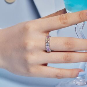 S925 Sterling Silver Ring Female Rainbow Zircon Inlaid Design Advanced