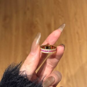 Sterling Silver Ring For Women Light Luxury Gang Drill Rose Red Inlaid Zircon High-grade Closed