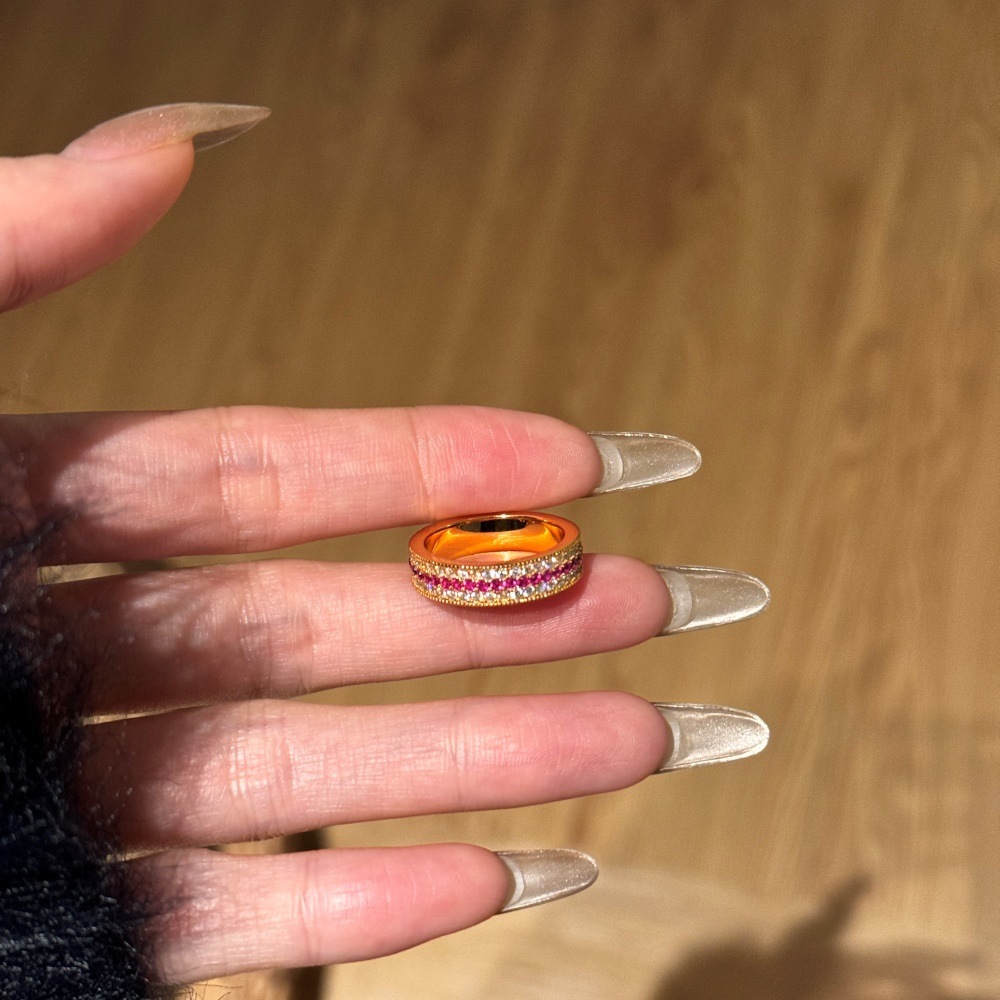 Sterling Silver Ring For Women Light Luxury Gang Drill Rose Red Inlaid Zircon High-grade Closed - Image 2