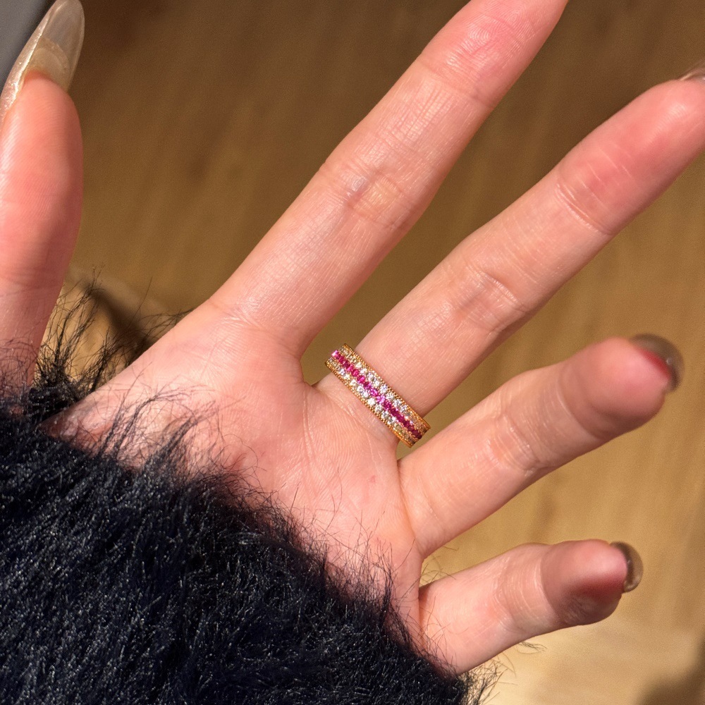 Sterling Silver Ring For Women Light Luxury Gang Drill Rose Red Inlaid Zircon High-grade Closed - Image 3