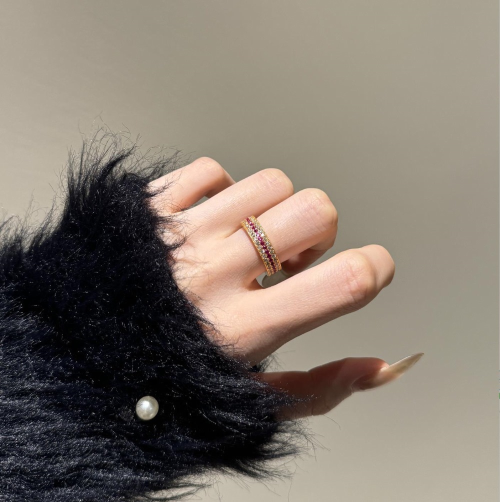 Sterling Silver Ring For Women Light Luxury Gang Drill Rose Red Inlaid Zircon High-grade Closed - Image 4