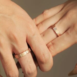 S925 Sterling Silver Brushed Couple Ring Inlaid Square Zircon