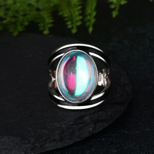 Inlaid Colorful Moonstone Ring Epoxy Ring Female